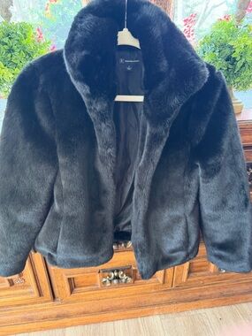 INC International Concepts Black Faux Fur Teddy Jacket